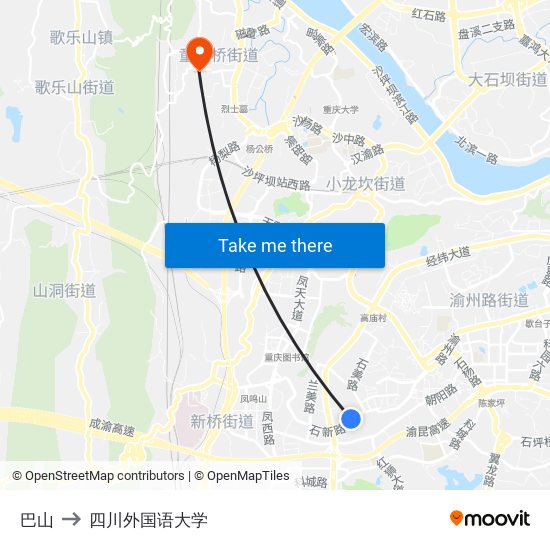 巴山 to 四川外国语大学 map