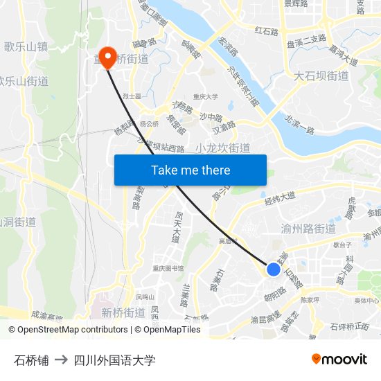 石桥铺 to 四川外国语大学 map