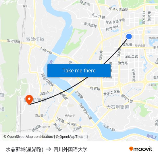 水晶郦城(星湖路) to 四川外国语大学 map