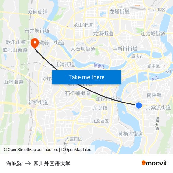 海峡路 to 四川外国语大学 map