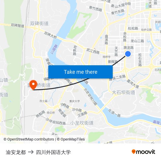 渝安龙都 to 四川外国语大学 map