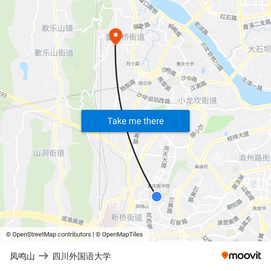 凤鸣山 to 四川外国语大学 map