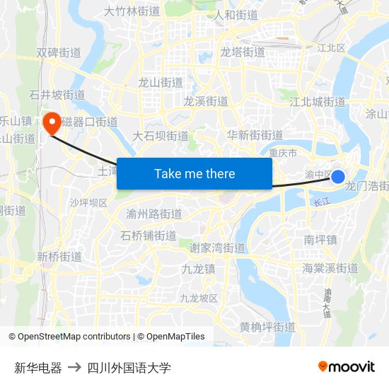 新华电器 to 四川外国语大学 map