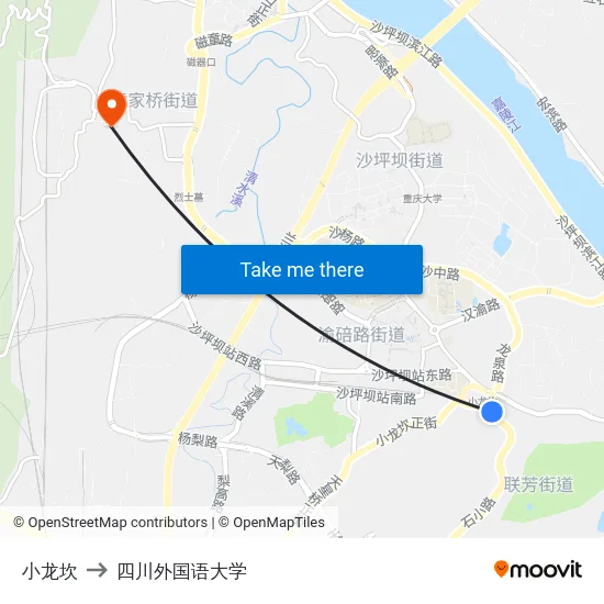 小龙坎 to 四川外国语大学 map