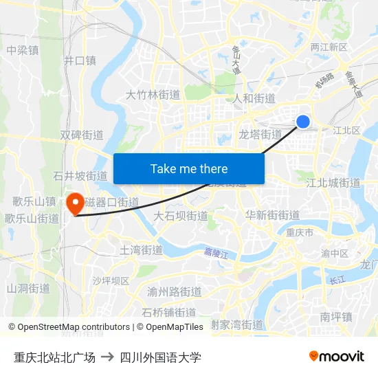 重庆北站北广场 to 四川外国语大学 map