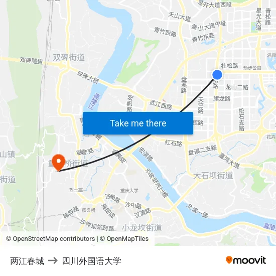 两江春城 to 四川外国语大学 map