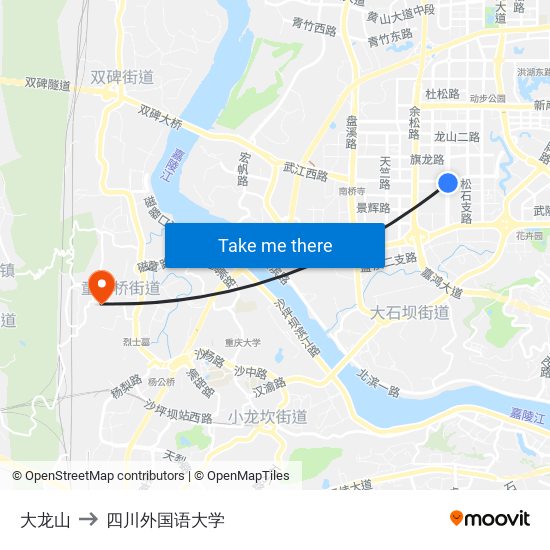 大龙山 to 四川外国语大学 map