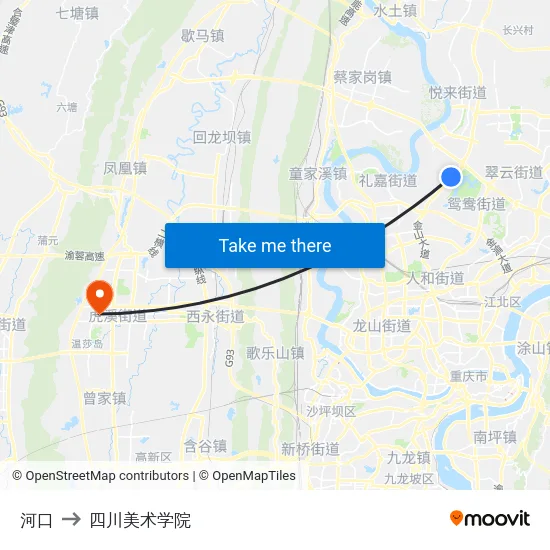 河口 to 四川美术学院 map