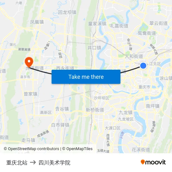 重庆北站 to 四川美术学院 map