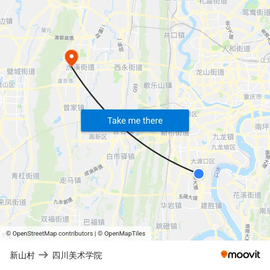 新山村 to 四川美术学院 map