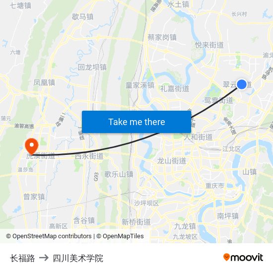 长福路 to 四川美术学院 map