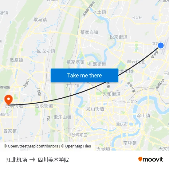 江北机场 to 四川美术学院 map
