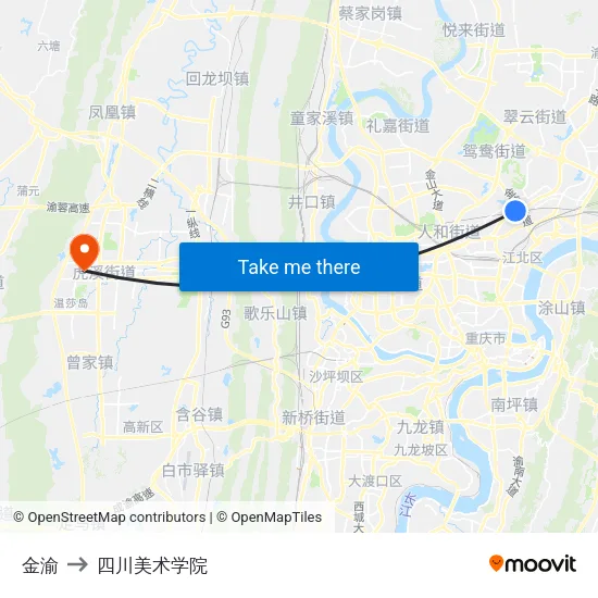 金渝 to 四川美术学院 map