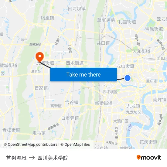 首创鸿恩 to 四川美术学院 map