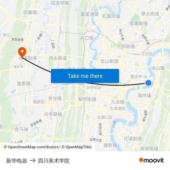 新华电器 to 四川美术学院 map