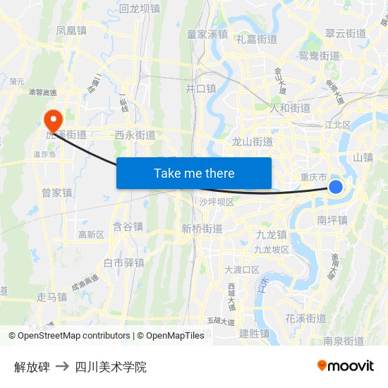 解放碑 to 四川美术学院 map