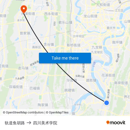 轨道鱼胡路 to 四川美术学院 map