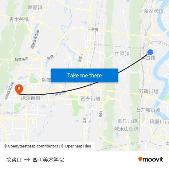 岔路口 to 四川美术学院 map