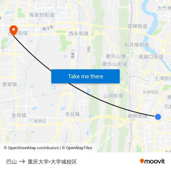 巴山 to 重庆大学•大学城校区 map