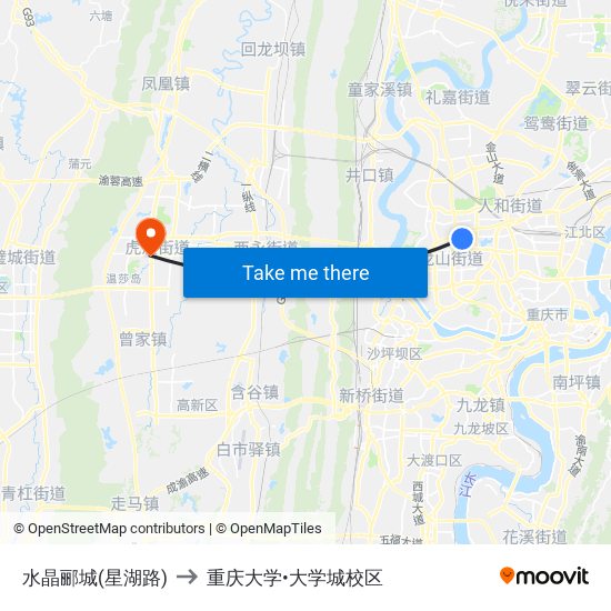 水晶郦城(星湖路) to 重庆大学•大学城校区 map