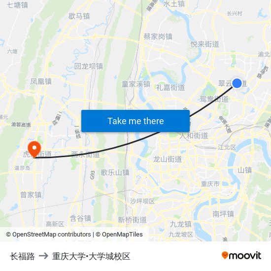 长福路 to 重庆大学•大学城校区 map