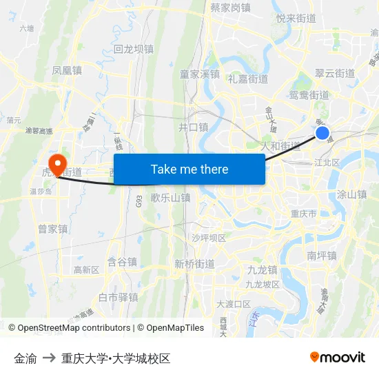 金渝 to 重庆大学•大学城校区 map