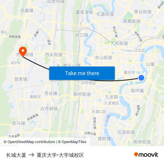 长城大厦 to 重庆大学•大学城校区 map