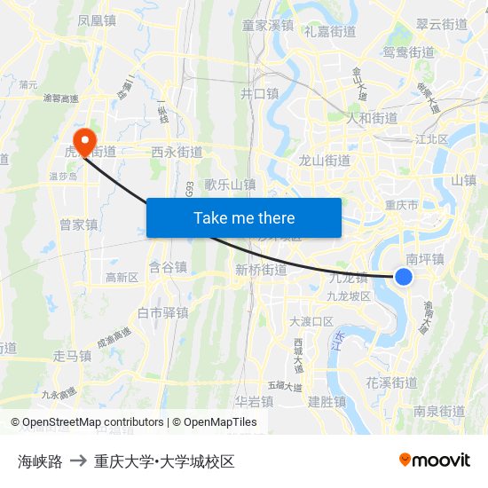 海峡路 to 重庆大学•大学城校区 map