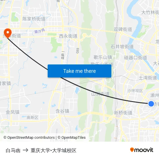 白马凼 to 重庆大学•大学城校区 map