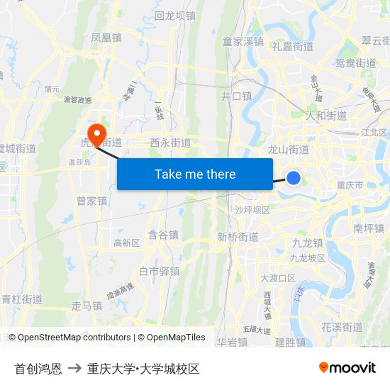 首创鸿恩 to 重庆大学•大学城校区 map