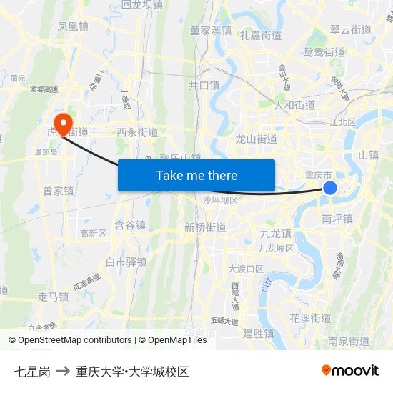 七星岗 to 重庆大学•大学城校区 map