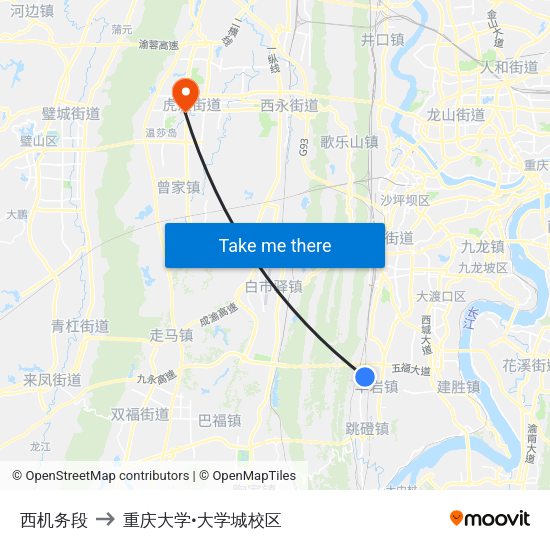 西机务段 to 重庆大学•大学城校区 map