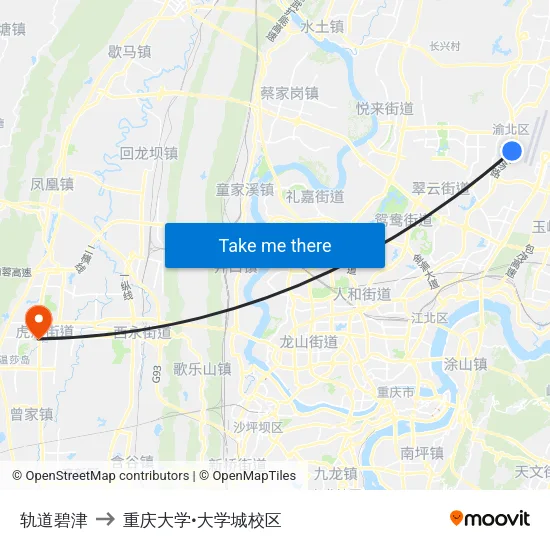 轨道碧津 to 重庆大学•大学城校区 map