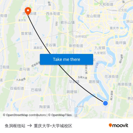 鱼洞枢纽站 to 重庆大学•大学城校区 map
