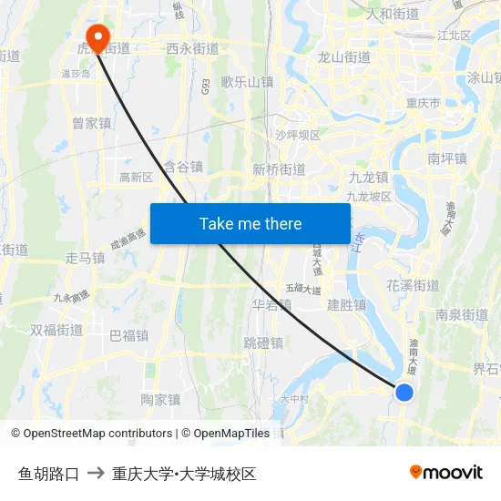 鱼胡路口 to 重庆大学•大学城校区 map