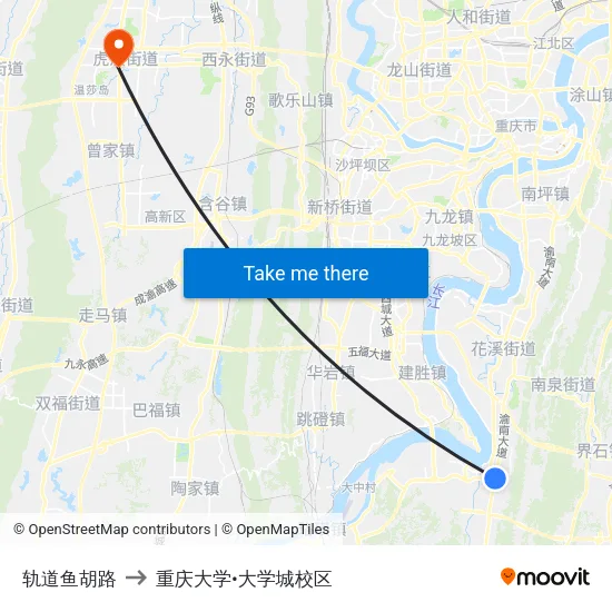 轨道鱼胡路 to 重庆大学•大学城校区 map