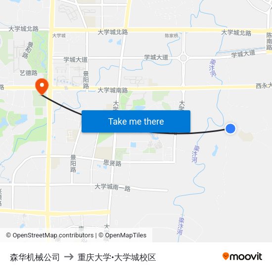 森华机械公司 to 重庆大学•大学城校区 map