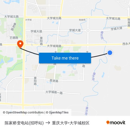 陈家桥变电站(招呼站) to 重庆大学•大学城校区 map