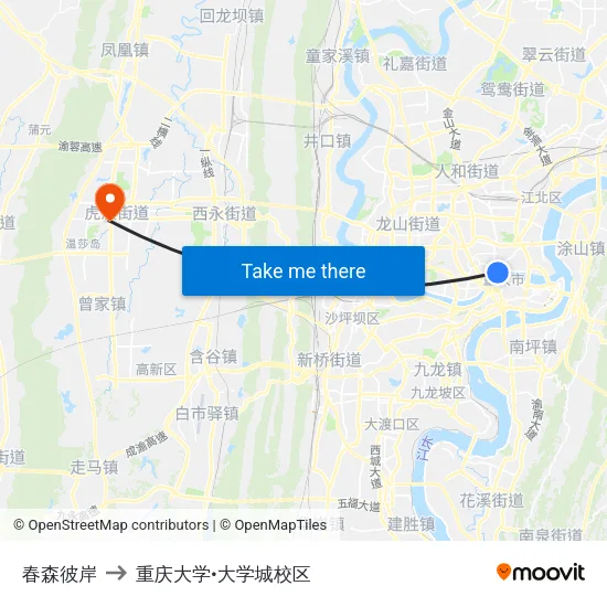 春森彼岸 to 重庆大学•大学城校区 map