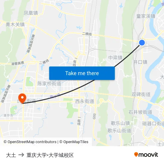 大土 to 重庆大学•大学城校区 map