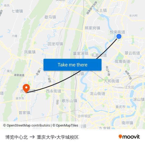博览中心北 to 重庆大学•大学城校区 map
