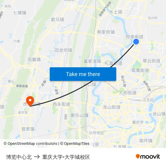 博览中心北 to 重庆大学•大学城校区 map