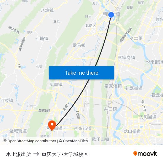 水上派出所 to 重庆大学•大学城校区 map