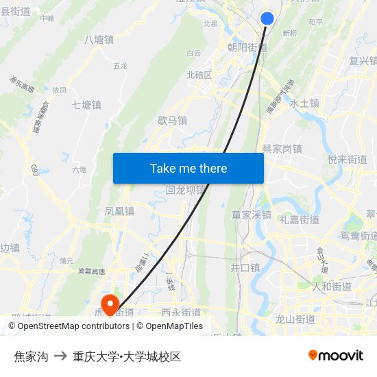 焦家沟 to 重庆大学•大学城校区 map