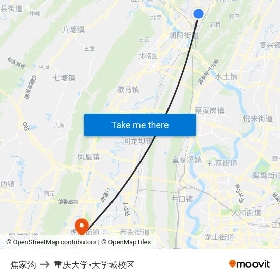 焦家沟 to 重庆大学•大学城校区 map