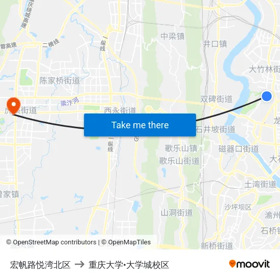 宏帆路悦湾北区 to 重庆大学•大学城校区 map