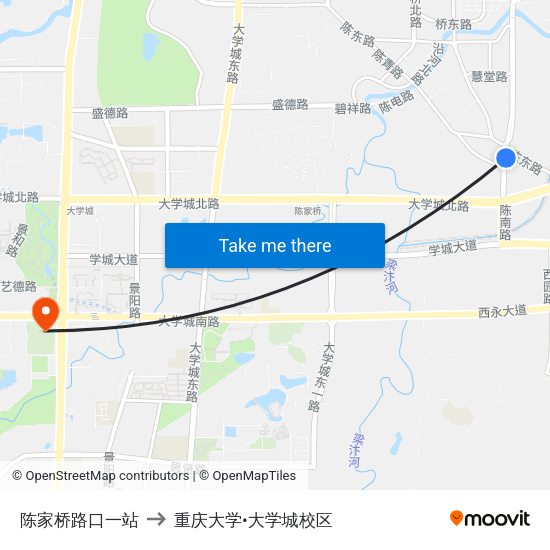 陈家桥路口一站 to 重庆大学•大学城校区 map