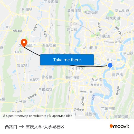 两路口 to 重庆大学•大学城校区 map