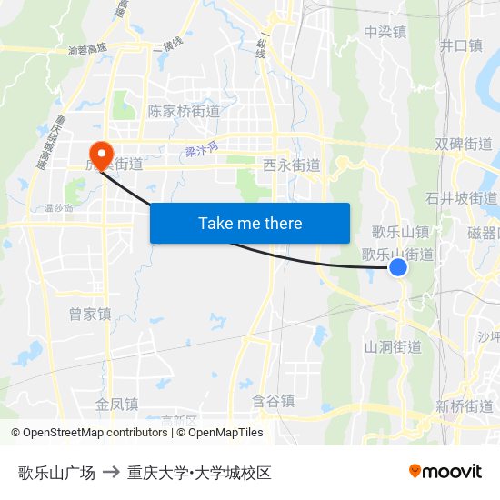 歌乐山广场 to 重庆大学•大学城校区 map