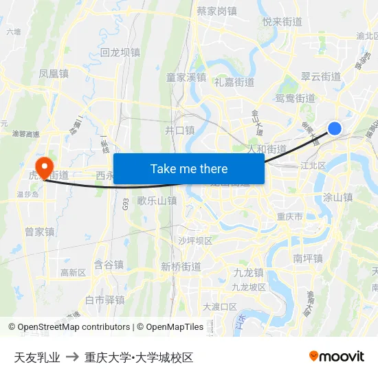 天友乳业 to 重庆大学•大学城校区 map
